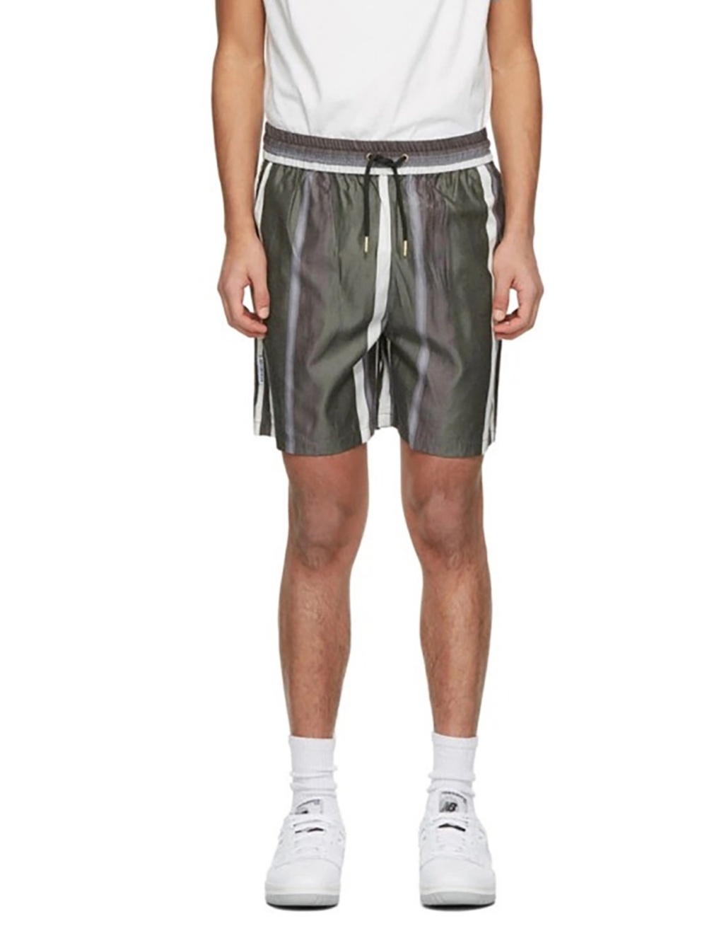 Han Kjobenhavn Scandi Streetwear Gray White Striped Elastic Long Shorts L